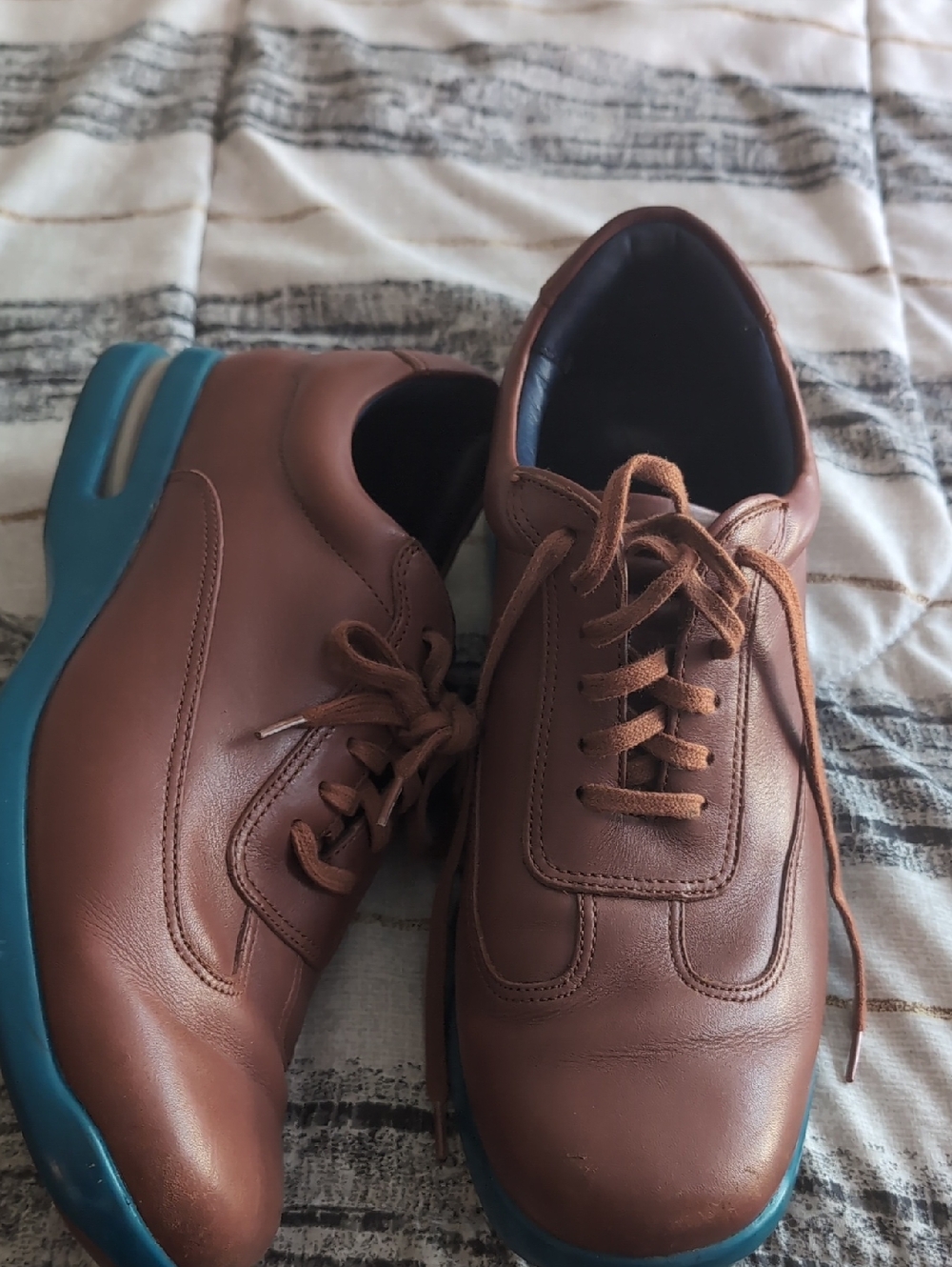 Cole Haan Brown Leather Lace-Up Oxfords with Blue Outsole